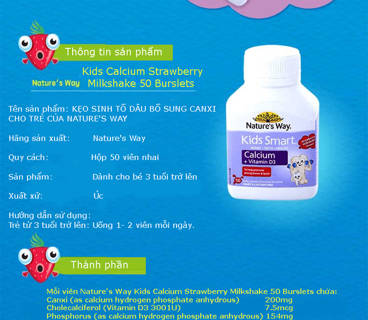 KẸO SINH TỐ DÂU BỔ SUNG CANXI CHO TRẺ CỦA NATURE'S WAY